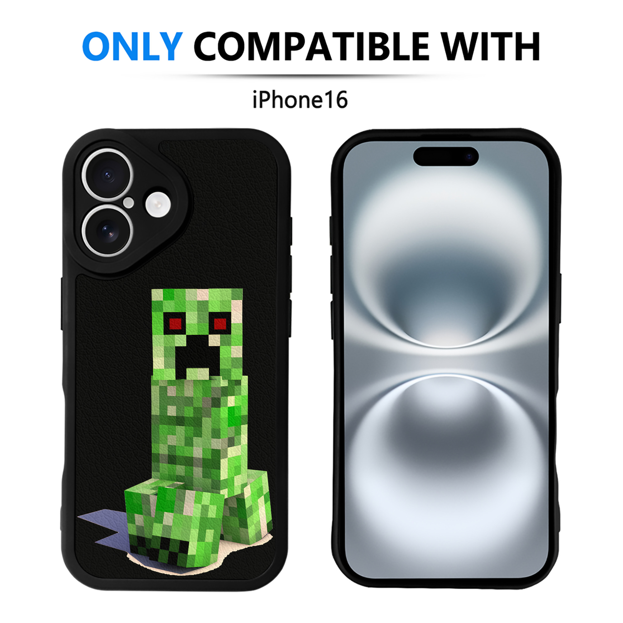 （画像用） マインクラフト ブロックの世界 Minecraft MC Block world 【iPhone 16シリーズ対応】シリコンスマホケース（レザー調） 材質：シリコン
